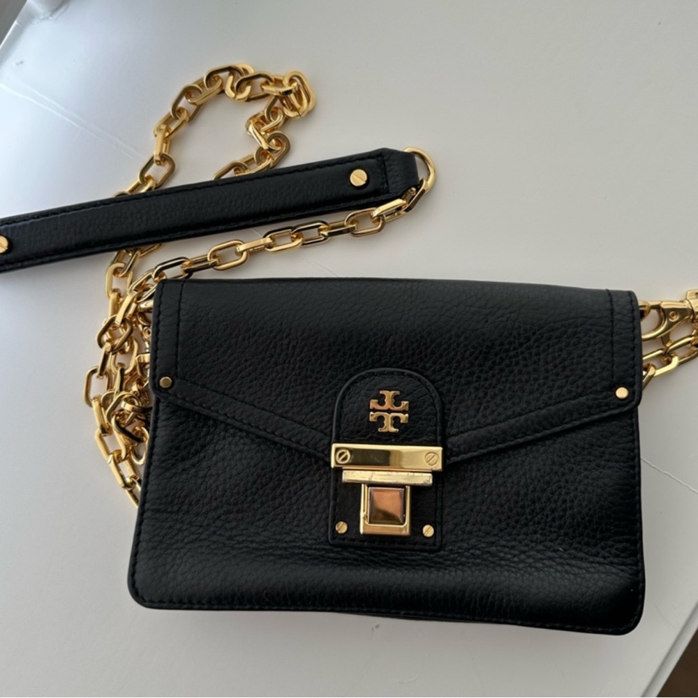 Tory Burch Black Crossbody Bag with Gold Chain